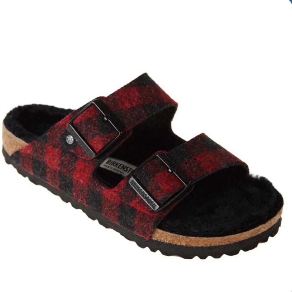 Birkenstock Arizona Plaid Genuine Shearling Slide Sandal Mens US 10-10.5/EU43